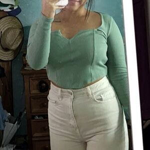PacSun Sage Green Cropped Long Sleeve